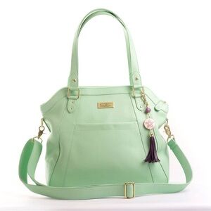 Frankie Lou Leather Joann in Pistachio Convertible Diaper Bag
